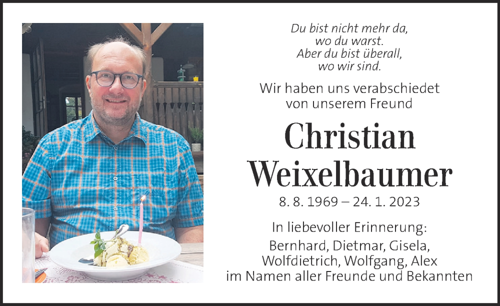  Traueranzeige für Christian Weixelbaumer vom 28.01.2023 aus Kleine Zeitung
