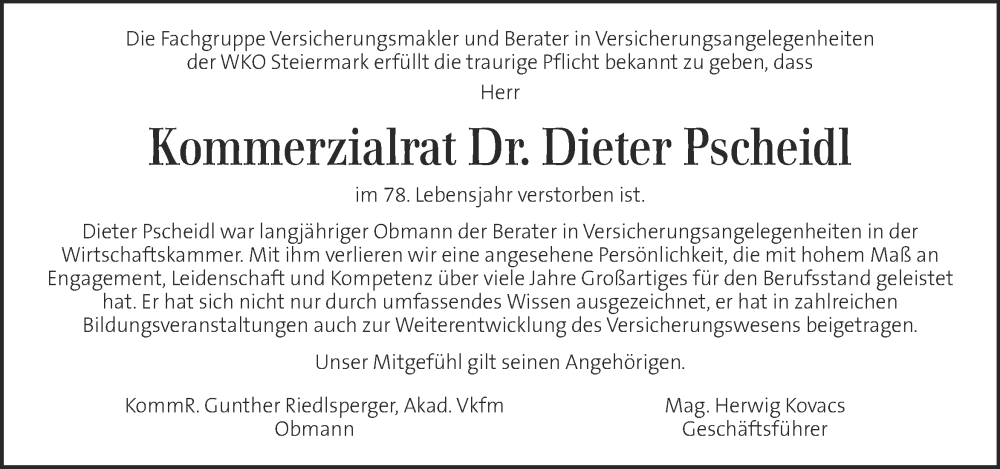  Traueranzeige für Dieter Pscheidl vom 31.01.2023 aus Kleine Zeitung