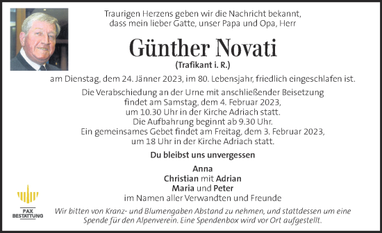 Traueranzeige von Günther Novati von Kleine Zeitung