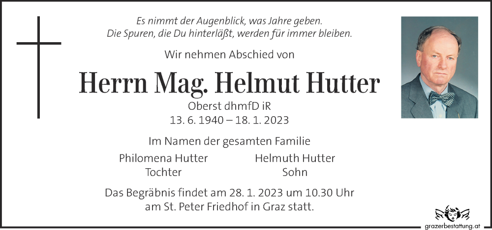 Traueranzeige für Helmut Hutter vom 24.01.2023 aus Kleine Zeitung