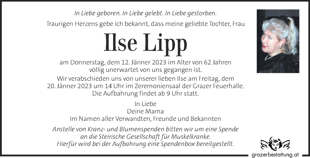  Traueranzeige für Ilse Lipp vom 18.01.2023 aus Kleine Zeitung