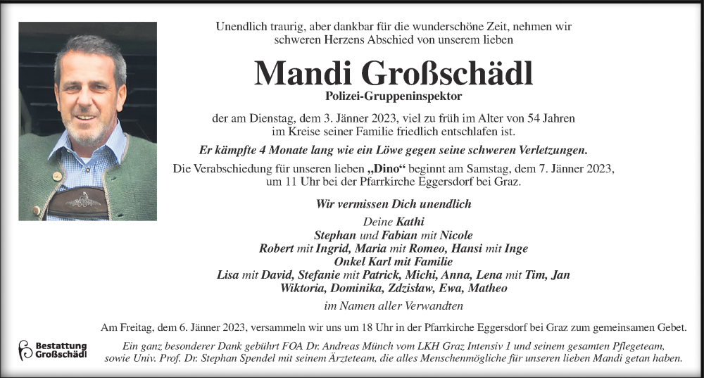  Traueranzeige für Mandi Großschädl vom 05.01.2023 aus Kleine Zeitung