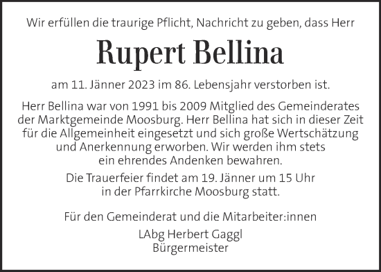 Traueranzeige von Rupert Bellina von Kleine Zeitung