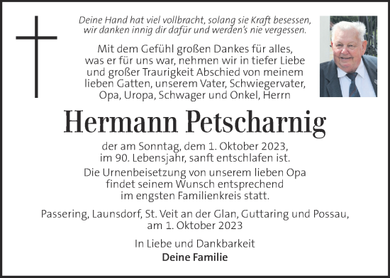Traueranzeige von Hermann Petscharnig von Kleine Zeitung