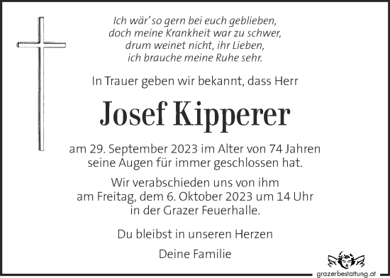 Traueranzeige von Josef Kipperer von Kleine Zeitung
