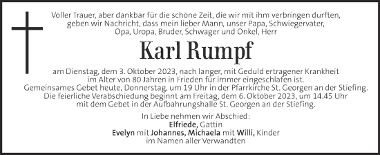 Traueranzeige von Karl Rumpf von Kleine Zeitung