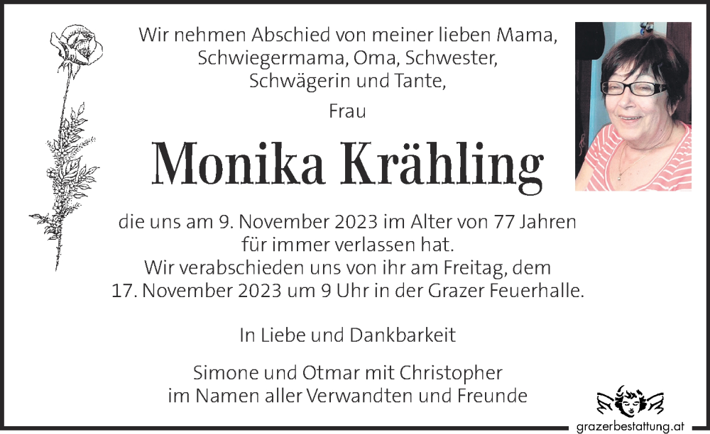  Traueranzeige für Monika Krähling vom 15.11.2023 aus Kleine Zeitung