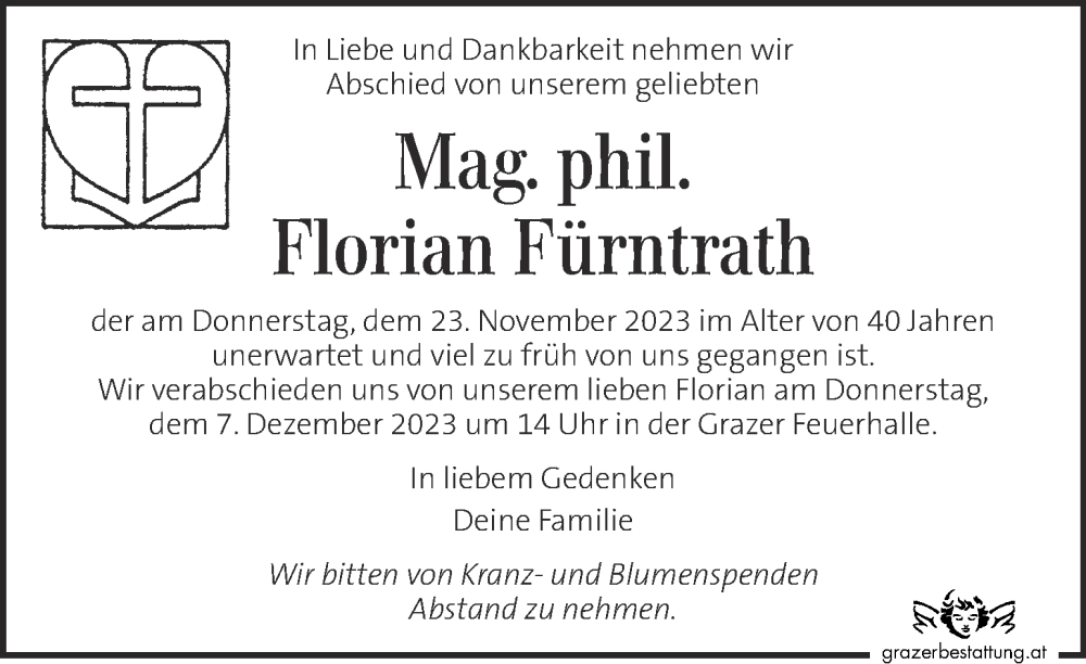  Traueranzeige für Florian Fürntrath vom 03.12.2023 aus Kleine Zeitung