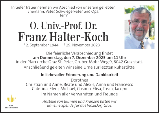 Traueranzeige von Franz Halter-Koch von Kleine Zeitung