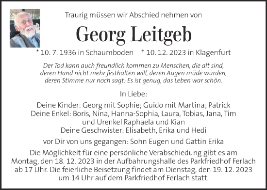Traueranzeige von Georg Leitgeb von Kleine Zeitung