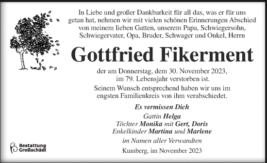 Traueranzeige von Gottfried Fikerment von Kleine Zeitung