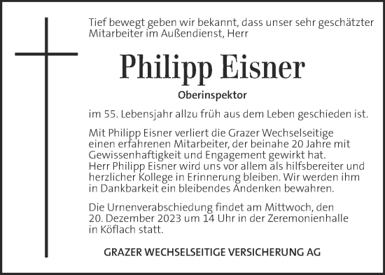 Traueranzeige von Philipp Eisner von Kleine Zeitung