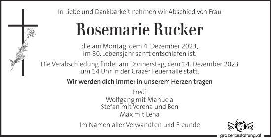 Traueranzeige von Rosemarie Rucker von Kleine Zeitung