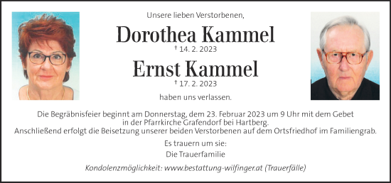 Traueranzeige von Dorothea und Ernst Kammel von Kleine Zeitung