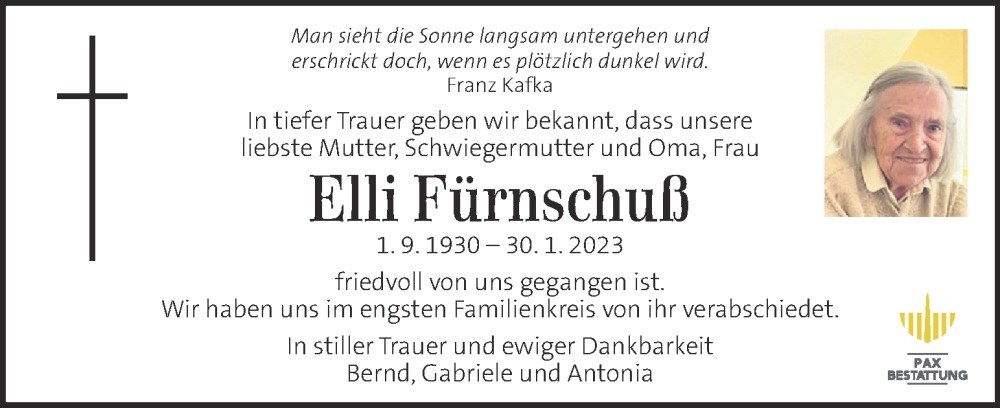  Traueranzeige für Elli Fürnschuß vom 12.02.2023 aus Kleine Zeitung