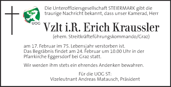 Traueranzeige von Erich Kraussler von Kleine Zeitung