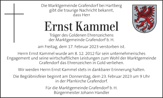 Traueranzeige von Ernst Kammel von Kleine Zeitung
