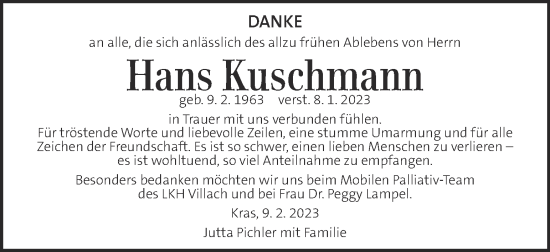 Traueranzeige von Hans Kuschmann von Kleine Zeitung
