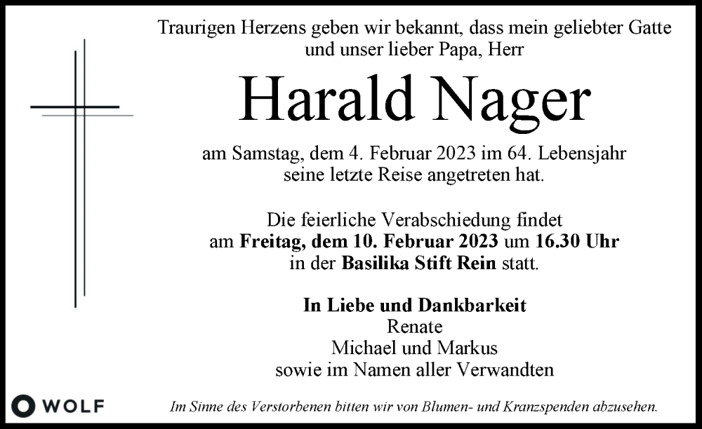  Traueranzeige für Harald Nager vom 08.02.2023 aus Kleine Zeitung