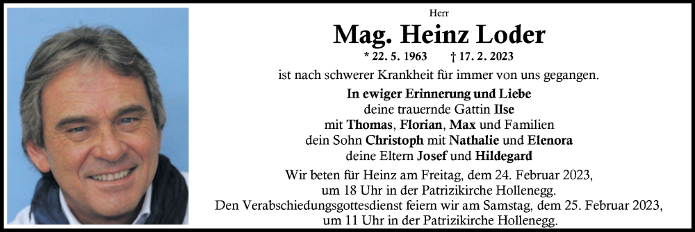  Traueranzeige für Heinz Loder vom 22.02.2023 aus Kleine Zeitung