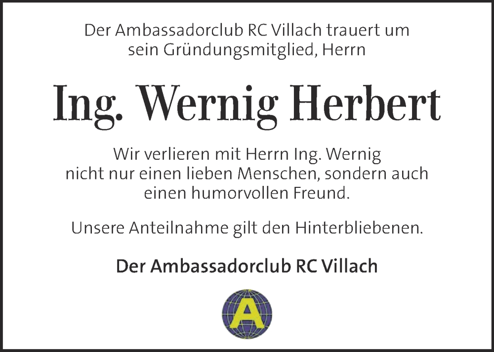  Traueranzeige für Herbert Wernig vom 08.02.2023 aus Kleine Zeitung