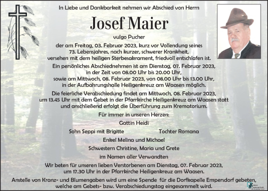 Traueranzeige von Josef Maier von Kleine Zeitung