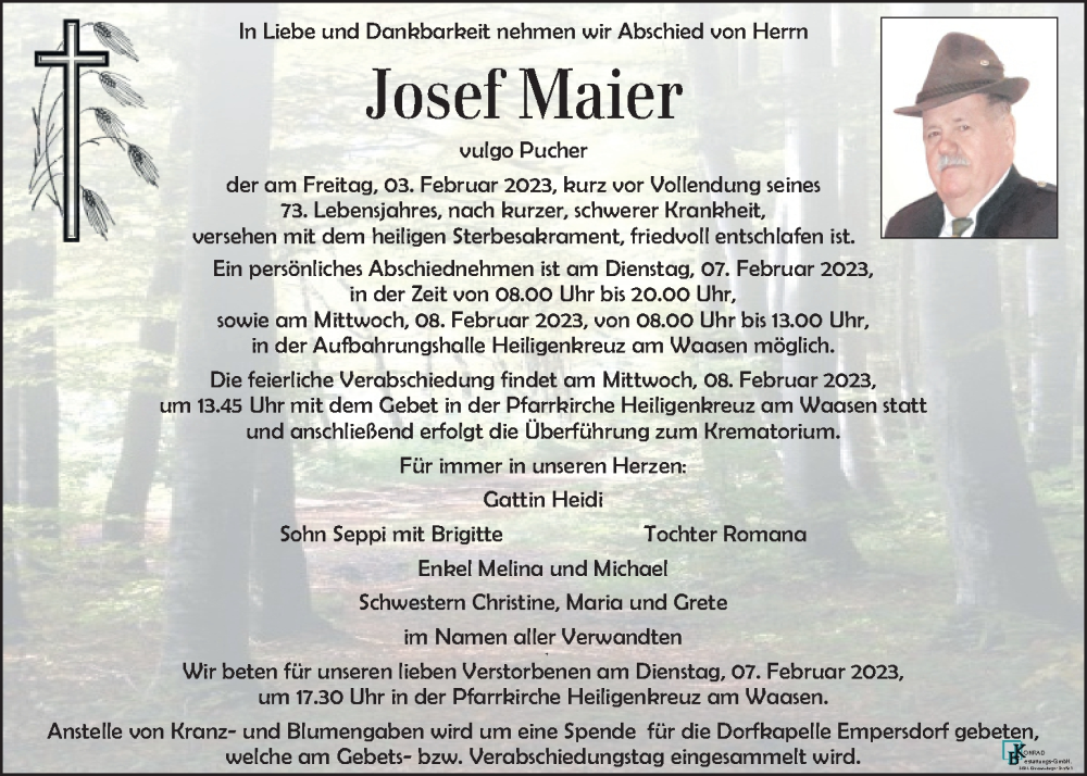  Traueranzeige für Josef Maier vom 05.02.2023 aus Kleine Zeitung