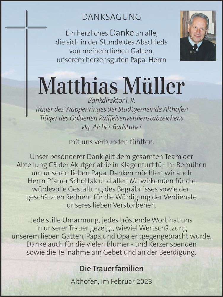  Traueranzeige für Matthias Müller vom 08.02.2023 aus Kleine Zeitung