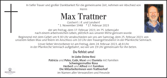 Traueranzeige von Max Trattner von Kleine Zeitung