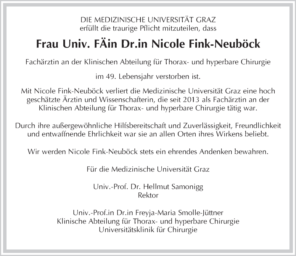  Traueranzeige für Nicole Fink-Neuböck vom 14.02.2023 aus Kleine Zeitung