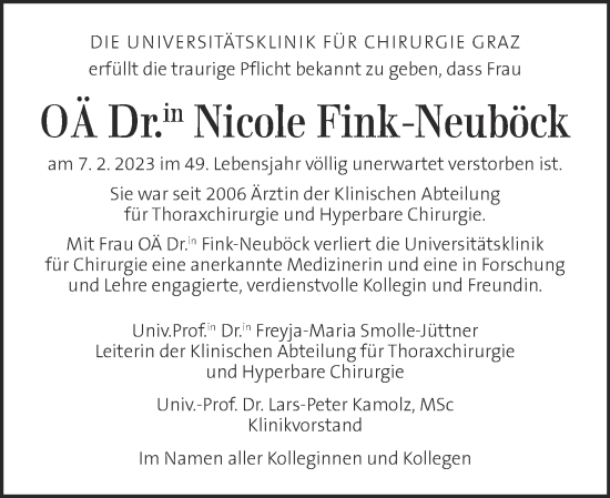 Traueranzeige von Nicole Fink-Neuböck von Kleine Zeitung
