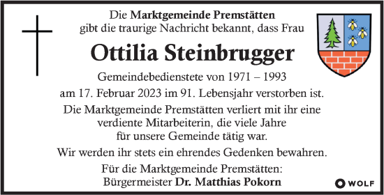 Traueranzeige von Ottilia Steinbrugger von Kleine Zeitung