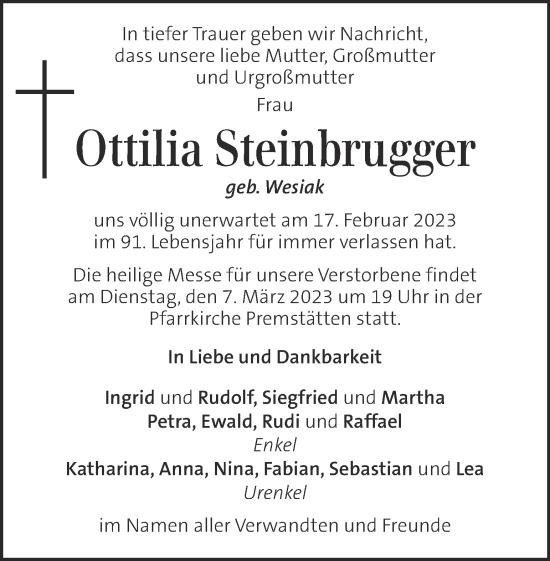 Traueranzeige von Ottilia Steinbrugger von Kleine Zeitung
