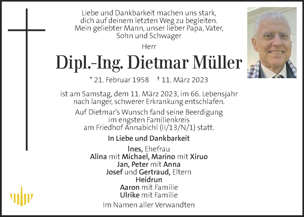  Traueranzeige für Dietmar Müller vom 18.03.2023 aus Kleine Zeitung