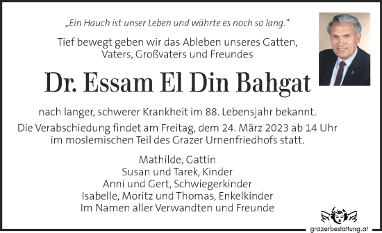 Traueranzeige von Essam El Din Bahgat von Kleine Zeitung