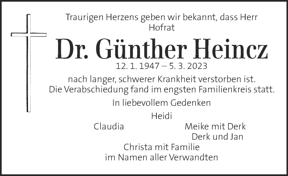  Traueranzeige für Günther Heincz vom 22.03.2023 aus Kleine Zeitung