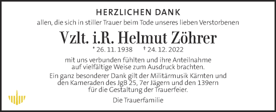 Traueranzeige von Helmut Zöhrer von Kleine Zeitung