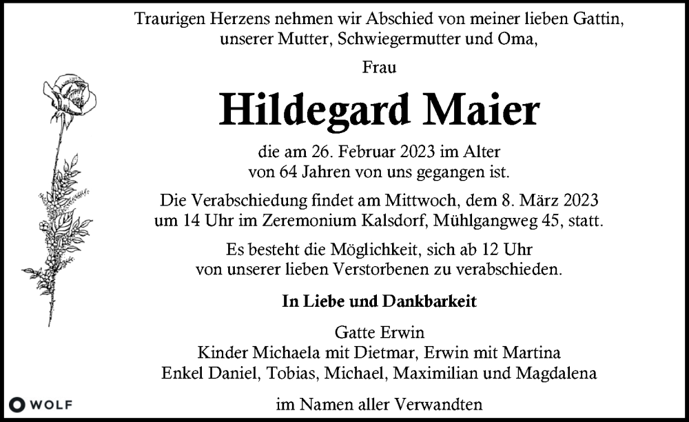 Traueranzeige für Hildegard Maier vom 04.03.2023 aus Kleine Zeitung