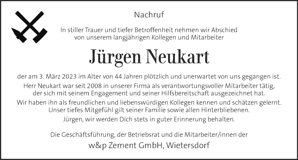  Traueranzeige für Jürgen Neukart vom 09.03.2023 aus Kleine Zeitung