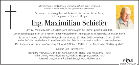 Traueranzeige von Maximilian Schiefer von Kleine Zeitung