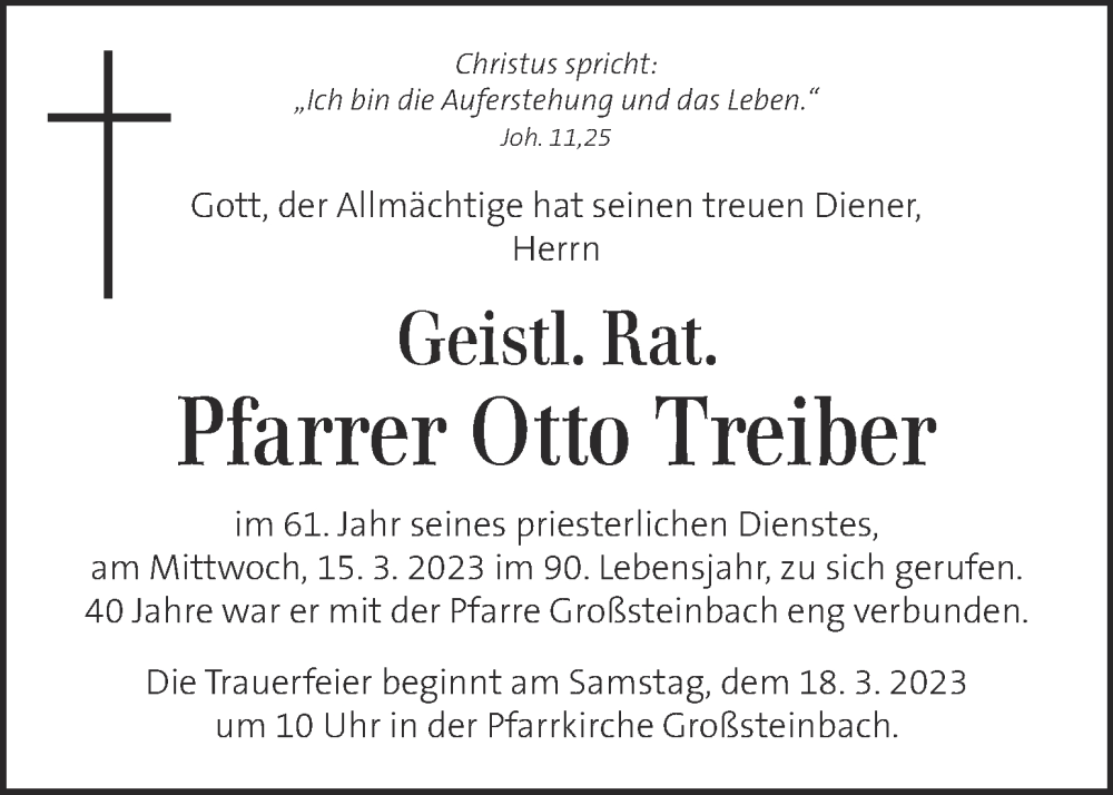  Traueranzeige für Otto Treiber vom 17.03.2023 aus Kleine Zeitung