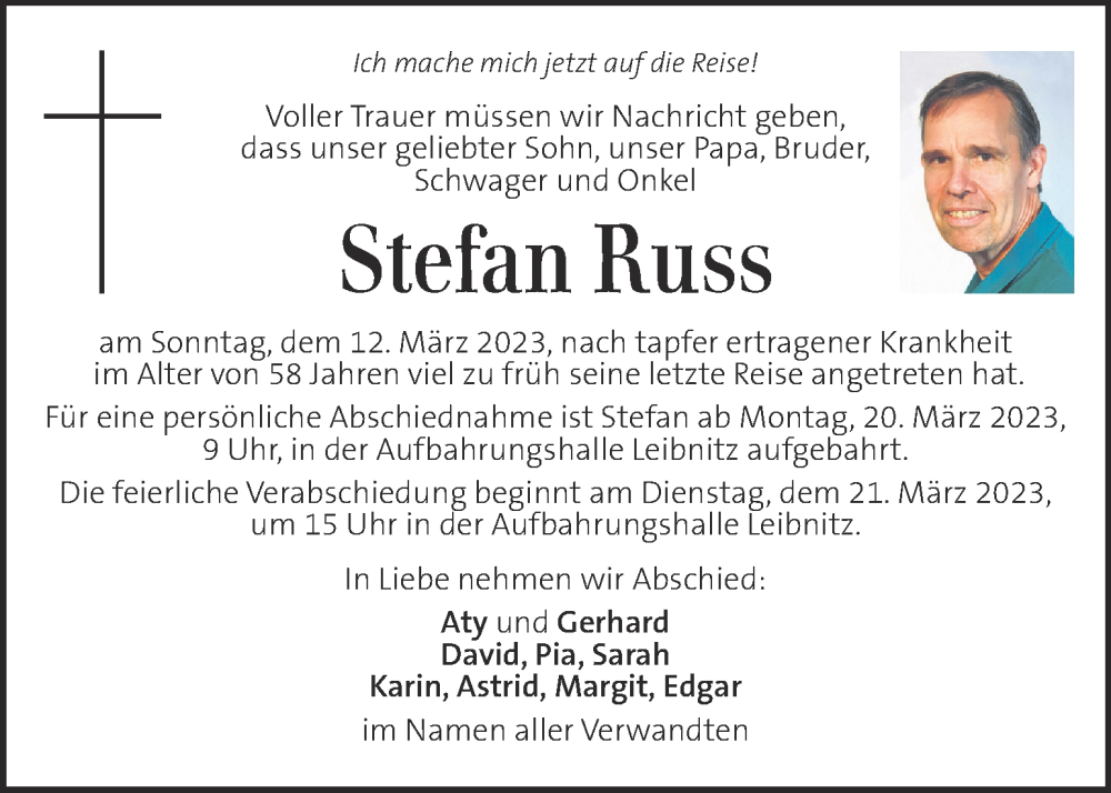  Traueranzeige für Stefan Russ vom 17.03.2023 aus Kleine Zeitung