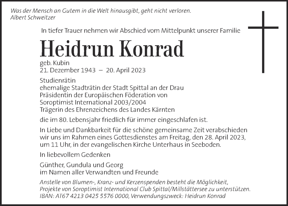  Traueranzeige für Heidrun Konrad vom 25.04.2023 aus Kleine Zeitung