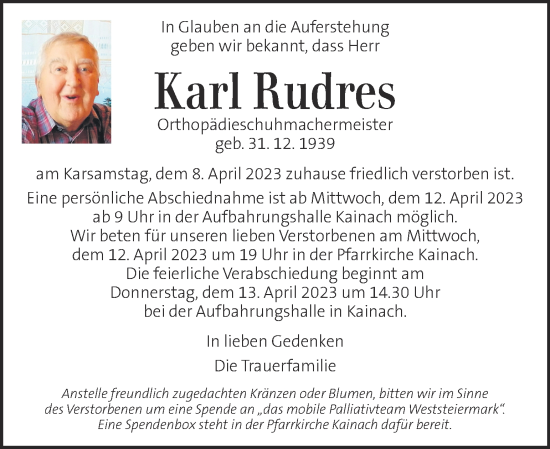 Traueranzeige von Karl Rudres von Kleine Zeitung