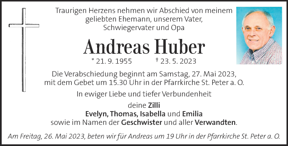  Traueranzeige für Andreas Huber vom 26.05.2023 aus Kleine Zeitung