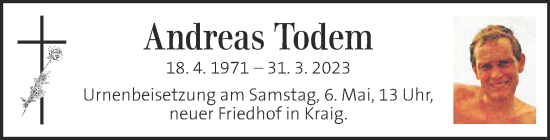 Traueranzeige von Andreas Todem von Kleine Zeitung