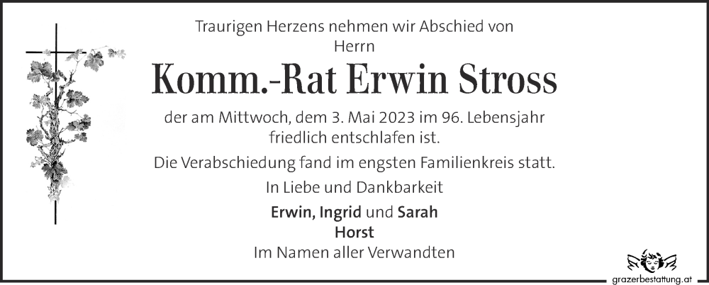  Traueranzeige für Erwin Stross vom 12.05.2023 aus Kleine Zeitung