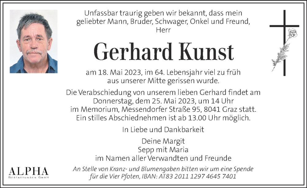  Traueranzeige für Gerhard Kunst vom 23.05.2023 aus Kleine Zeitung