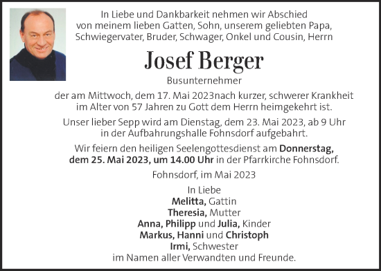 Traueranzeige von Josef Berger von Kleine Zeitung