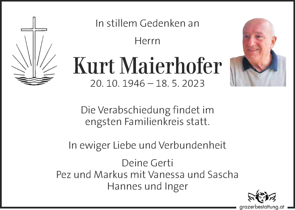  Traueranzeige für Kurt Maierhofer vom 24.05.2023 aus Kleine Zeitung